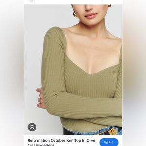 Reformation october knit top rib SZ S olive green